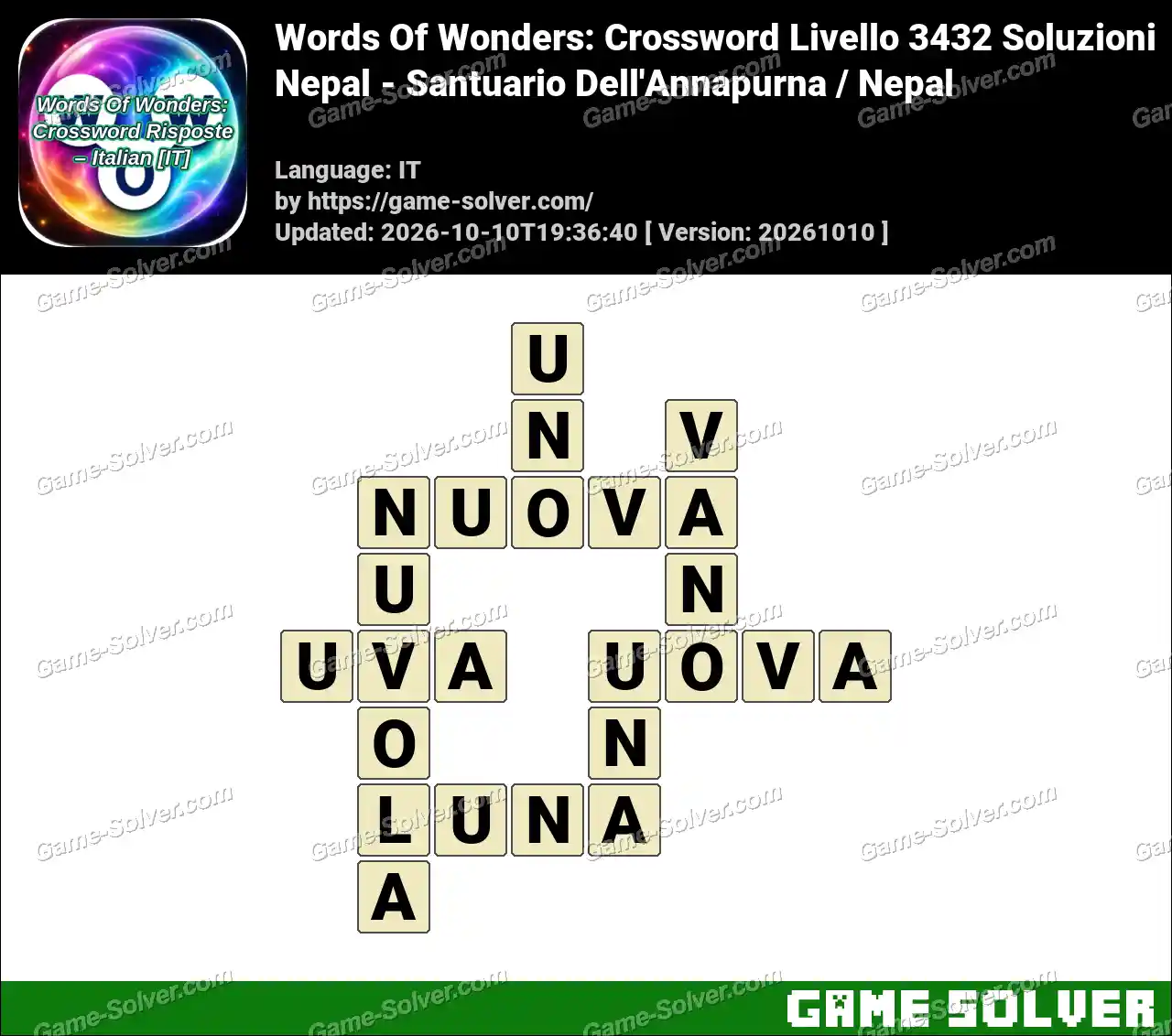 Words Of Wonders: Crossword Livello 3432 Soluzioni – Nepal – Santuario Dell’Annapurna / Nepal